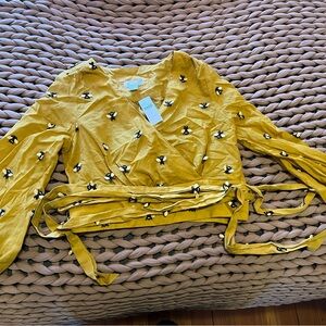 NWT Maeve Yellow Floral Wrap Blouse